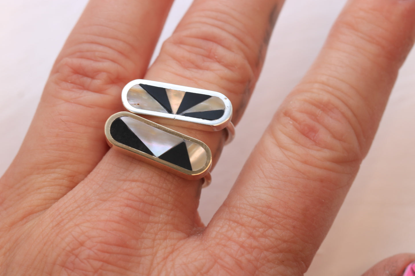 Ovale Geo Ring A&B Gold
