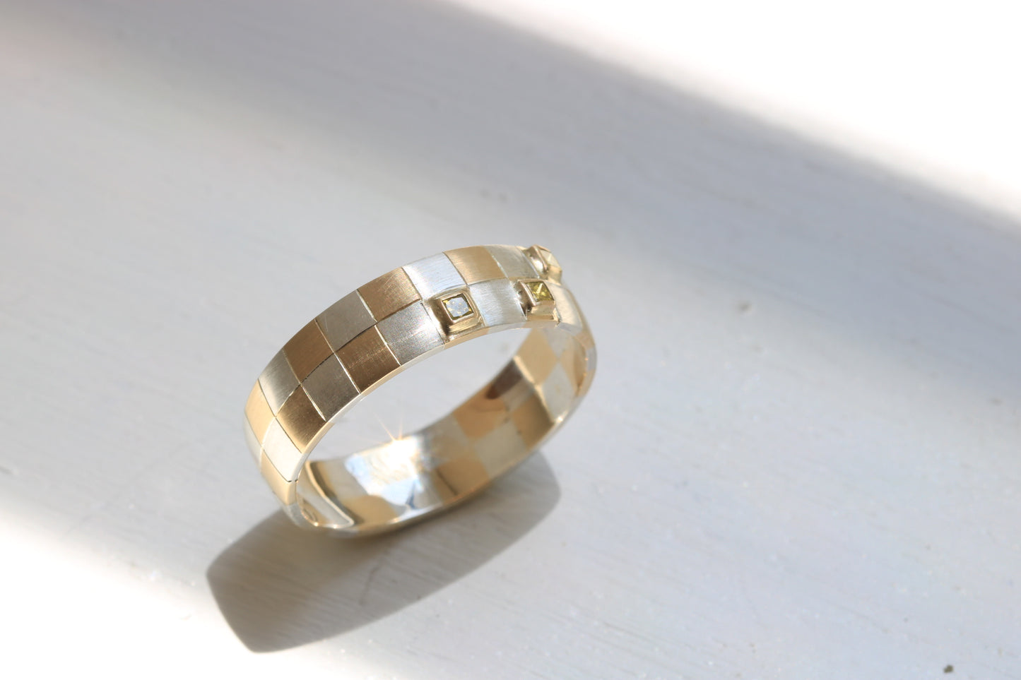 Checkerboard Ring Yellow Diamond