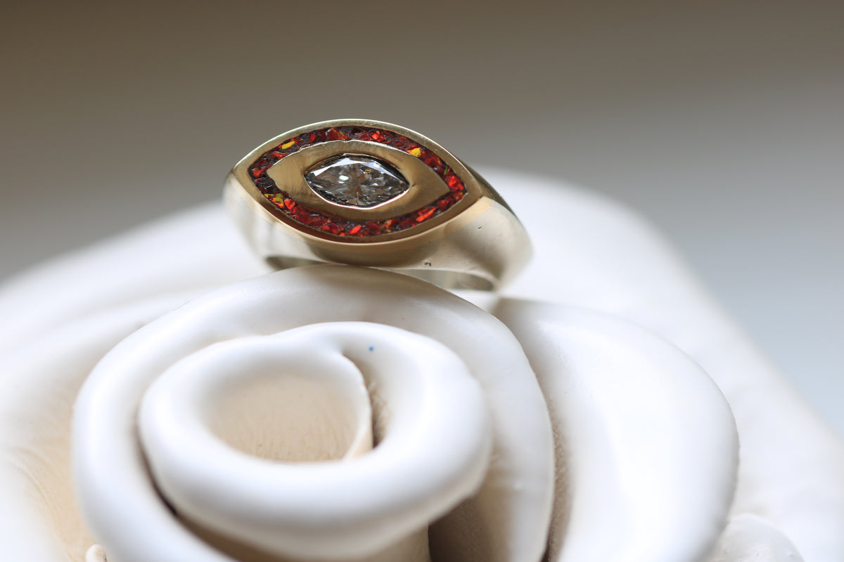 Fire Opal Marquise Diamond Signet