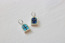 Load image into Gallery viewer, window charms in sterling silver on table with turquoise and lapis inlay and 14k gold sun or sterling silver moon
